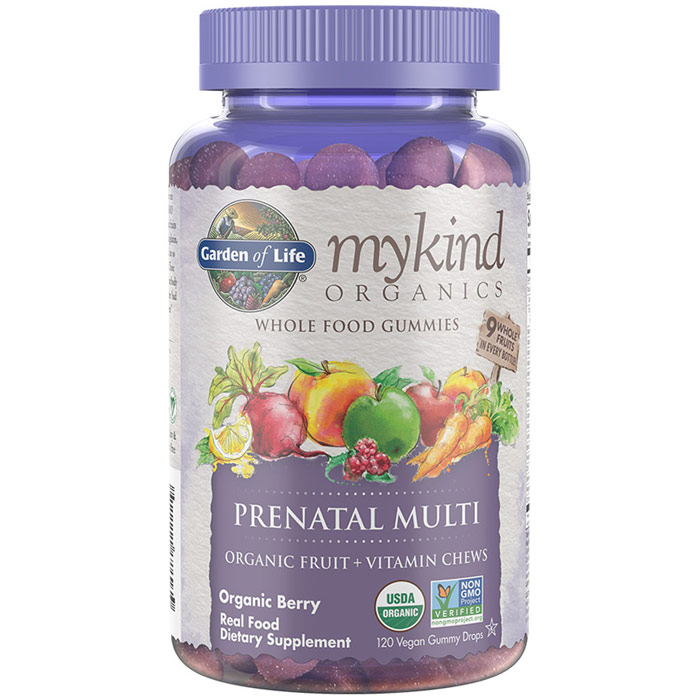 mykind Organics Prenatal Multi Organic Fruit + Vitamin Chews, Organic Berry Flavor, 120 Vegan Gummy Drops, Garden of Life