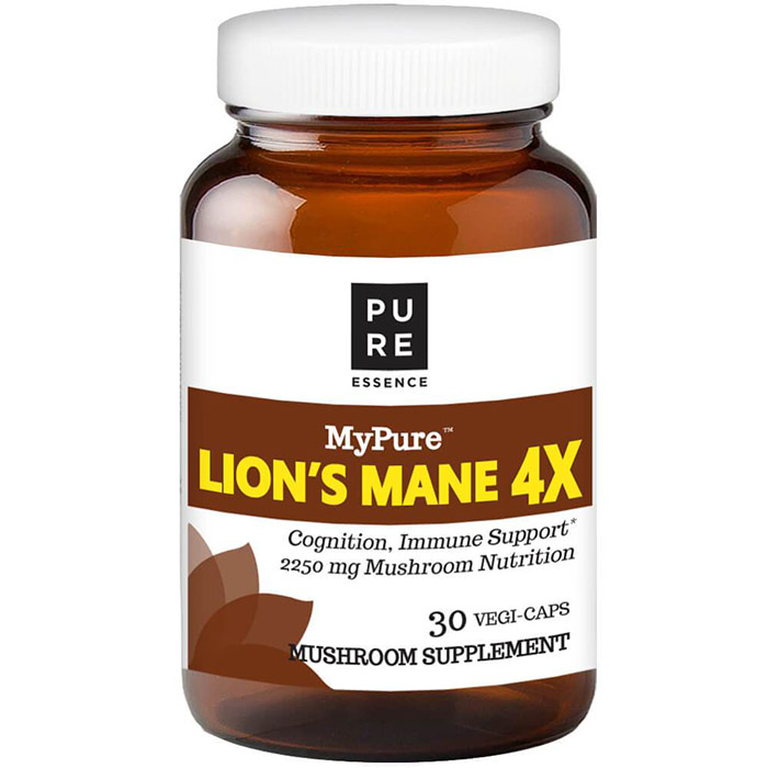 MyPure Lions Mane 4X Mushroom Supplement, 30 Vegetarian Capsules, Pure Essence Labs