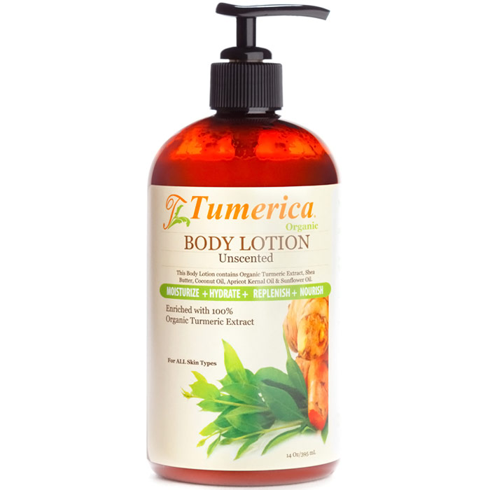 Natural Body Lotion - Unscented, With Organic Turmeric, 15 oz, Tumerica