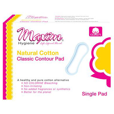 Natural Cotton Classic Contour Sanitary Pad, Single Pack, Regular, 1 ct, Maxim Hygiene Products