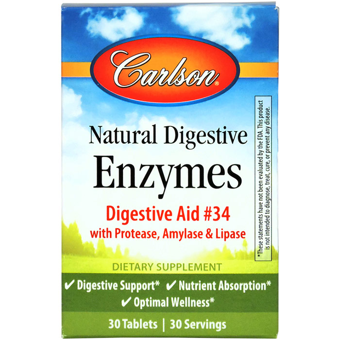 Natural Digestive Enzymes Travel Pack, 30 Tablets, Carlson Labs