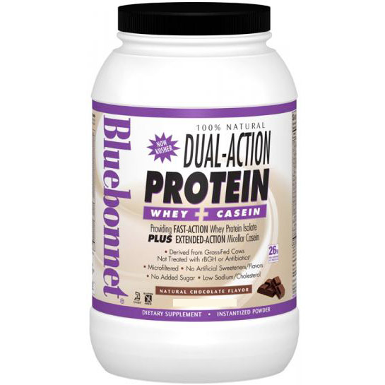 100% Natural Dual Action Protein Powder, Natural Chocolate Flavor, 1.05 lb, Bluebonnet Nutrition