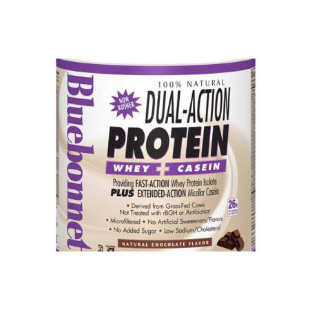 100% Natural Dual Action Protein Powder, Natural Chocolate Flavor, 1.1 oz x 8 Packets, Bluebonnet Nutrition