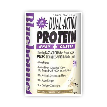 100% Natural Dual Action Protein Powder, Natural Strawberry Flavor, 1.1 oz x 8 Packets, Bluebonnet Nutrition