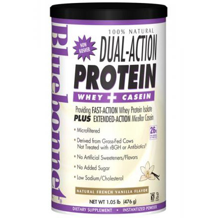 100% Natural Dual Action Protein Powder, Natural French Vanilla Flavor, 1.05 lb, Bluebonnet Nutrition