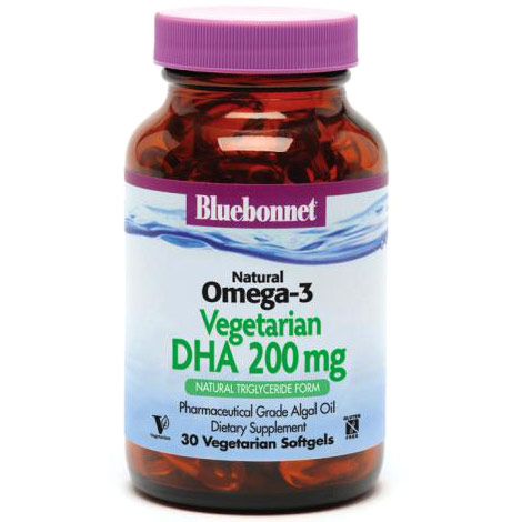 Natural Omega-3 Vegetarian DHA 200 mg, 60 Softgels, Bluebonnet Nutrition