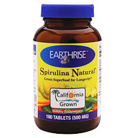 Natural Spirulina 500mg 180 tabs, Earthrise Nutritionals