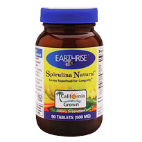 Natural Spirulina 500mg 90 tabs, Earthrise Nutritionals