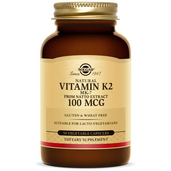 Natural Vitamin K2 (MK-7) 100 mcg, 50 Vegetable Capsules, Solgar