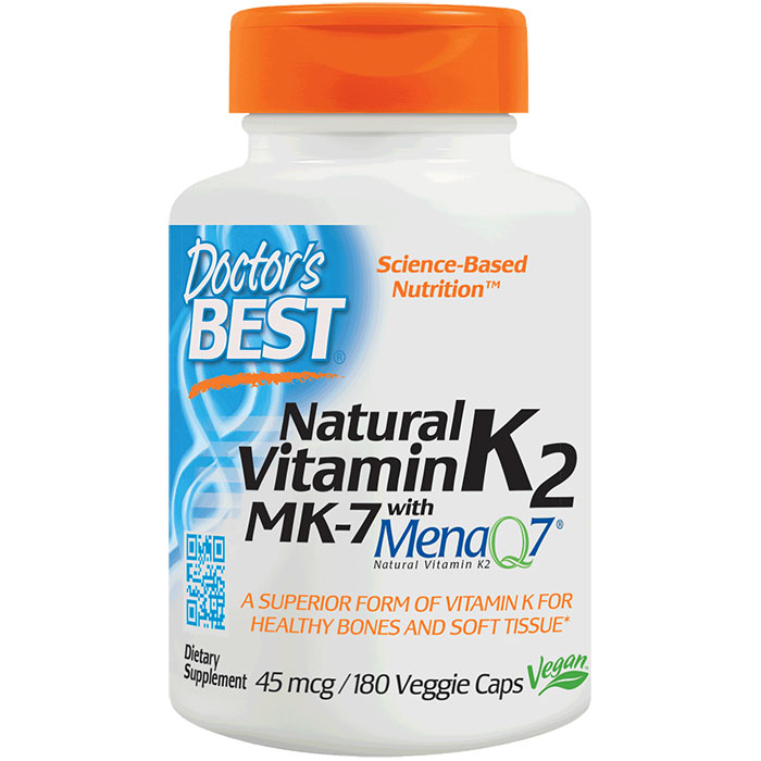 Natural Vitamin K2 MK7 with MenaQ7 45 mcg, 180 Vegetarian Capsules, Doctors Best