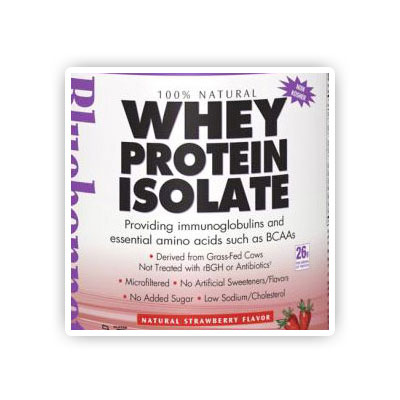 100% Natural Whey Protein Isolate Powder, Natural Strawberry Flavor, 1.1 oz x 8 Packets, Bluebonnet Nutrition