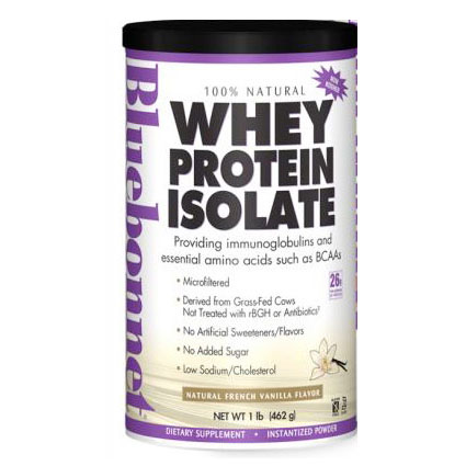 100% Natural Whey Protein Isolate Powder, Natural French Vanilla Flavor, 1 lb, Bluebonnet Nutrition