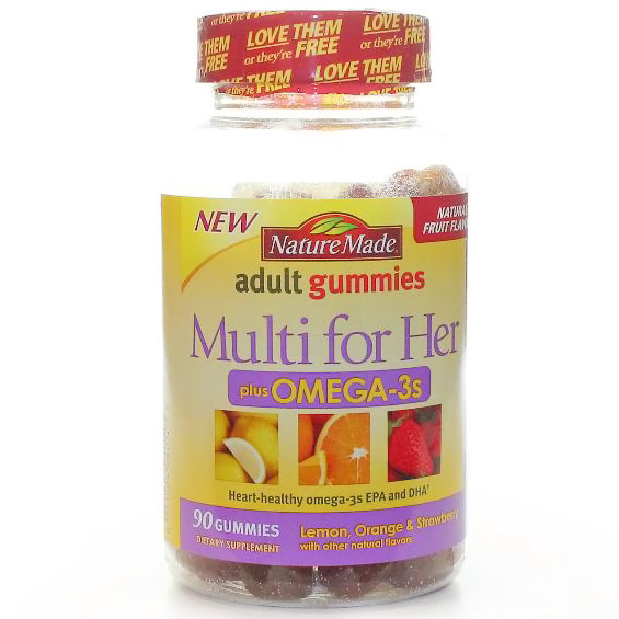 Nature Made Adult Gummies Multi for Her Plus Omega-3s, Chewable Multi-Vitamins, 90 Gummies