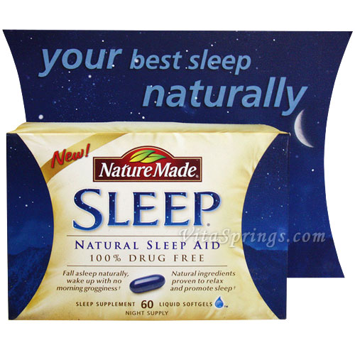 Nature Made Sleep, Natural Sleep Aid 100% Drug Free, 60 Liquid Softgels