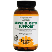 Nerve & Osteo Support w/Mag & Cal 180 Tablets, Country Life