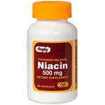 Niacin 500 mg, Extended Release, 100 Capsules, Watson Rugby