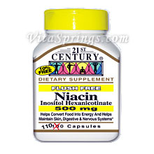 Niacin (Inositol Hexanicotinate) 500 mg Flush Free, 110 Capsules, 21st Century Health Care