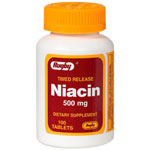 Niacin 500 mg, Timed Release, 100 Tablets, Watson Rugby