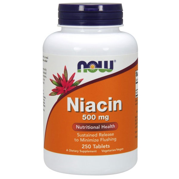 Niacin 500 mg Time Released Vegetarian, 250 Tablets, NOW Foods