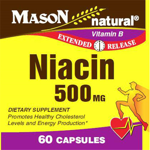Niacin 500 mg, Extended Release, 60 Capsules, Mason Natural