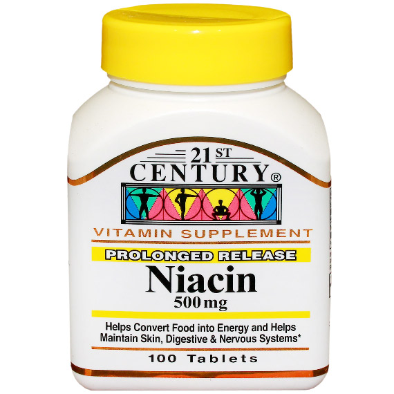 Niacin 500 mg, Prolonged Release, 100 Tablets, 21st Century HealthCare