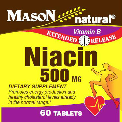 Niacin 500 mg, Extended Release, 60 Tablets, Mason Natural