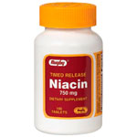 Niacin 750 mg, Timed Release, 100 Tablets, Watson Rugby