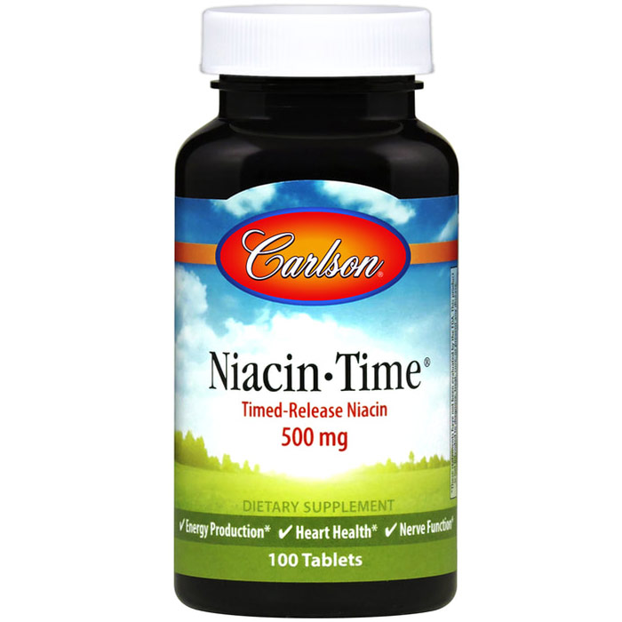 Niacin Time, Timed Release 500 mg, 250 tablets, Carlson Labs