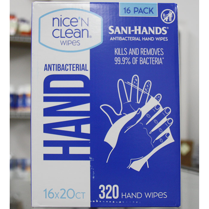 Nicen Clean Sani-Hands Antibacterial Hand Wipes, 20 ct x 16 Pack