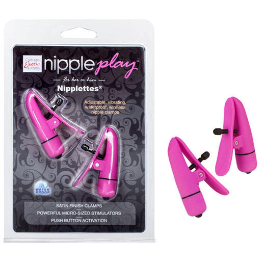 Nipple Play Nipplettes, Vibrating Waterproof Wireless Nipple Clamps - Pink, California Exotic Novelties