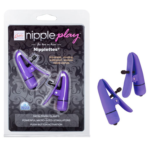 Nipple Play Nipplettes, Vibrating Waterproof Wireless Nipple Clamps - Purple, California Exotic Novelties