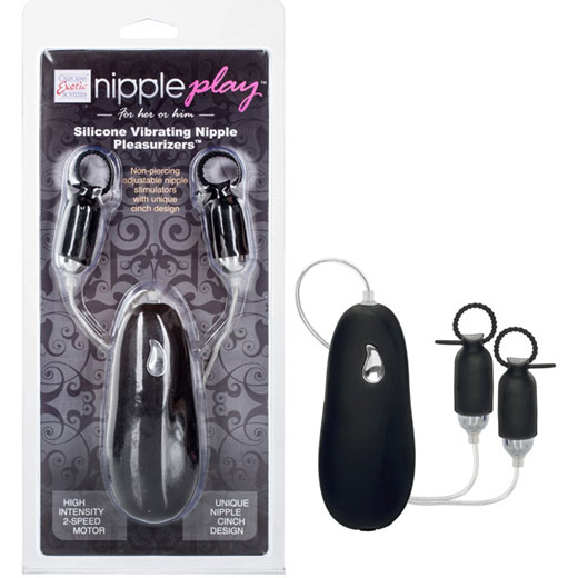 Nipple Play Silicone Vibrating Nipple Pleasurizers - Black, California Exotic Novelties