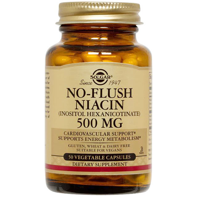 No-Flush Niacin 500 mg (Vitamin B3) (Inositol Hexanicotinate), 100 Vegetable Capsules, Solgar