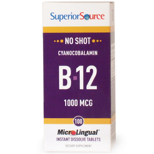 No Shot B12 1000 mcg (as Cyanocobalamin), 100 Instant Dissolve Tablets, Superior Source