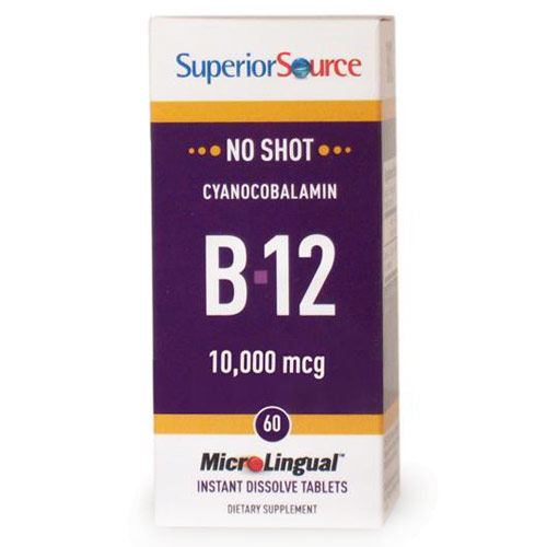 No Shot B12 10,000 mcg (as Cyanocobalamin), 60 Instant Dissolve Tablets, Superior Source