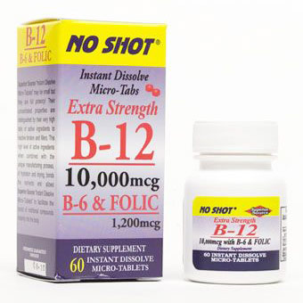 No Shot B12 10,000 mcg, B6, Folic Acid 1200 mcg, 60 Instant Dissolve Tablets, Superior Source