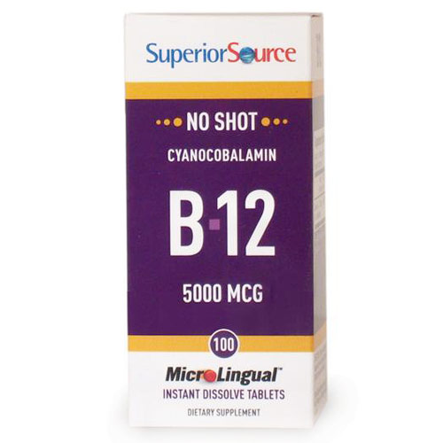 No Shot B12 5000 mcg (as Cyanocobalamin), 100 Instant Dissolve Tablets, Superior Source