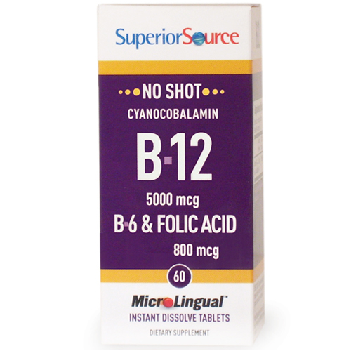 Superior Source No Shot B12 5000 mcg, B6, Folic Acid 800 mcg, 100 Instant Dissolve Tablets, Superior Source