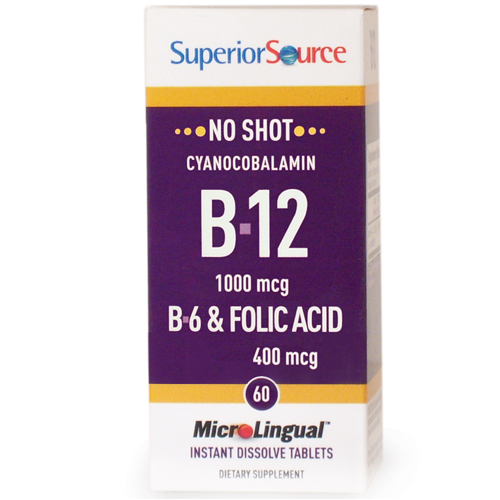 No Shot B6, B12 & Folic Acid, 100 Instant Dissolve Tablets, Superior Source