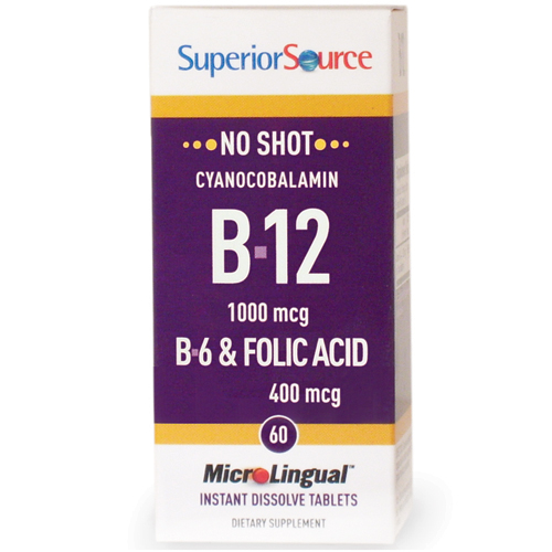 No Shot B6, B12 & Folic Acid, 60 Instant Dissolve Tablets, Superior Source