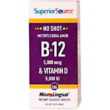 No Shot Methylcobalamin B12 5000 mcg & Vitamin D 5000 IU, 100 Instant Dissolve Tablets, Superior Source