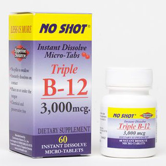 No Shot Triple B12 3000 mcg, 60 Instant Dissolve Tablets, Superior Source