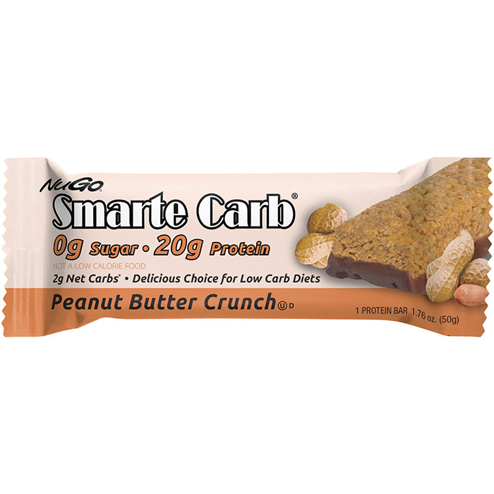 Smarte Carb Nutrition Bar, Peanut Butter Crunch, 1.76 oz x 12 pc, NuGo Nutrition