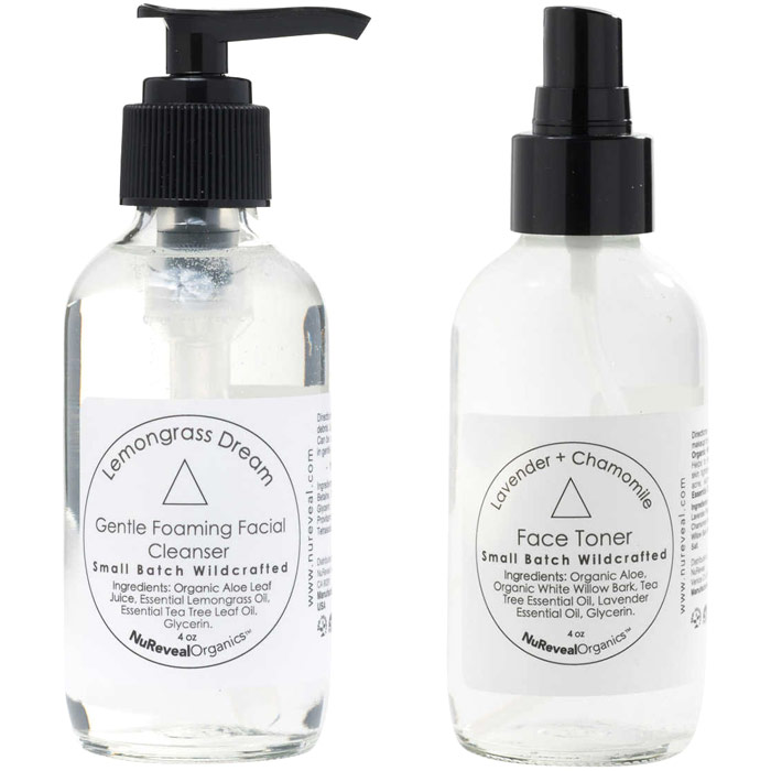 NuReveal Organics Lemongrass Dream Gentle Foaming Facial Cleanser & Lavender + Chamomile Face Toner, 4 oz + 4 oz