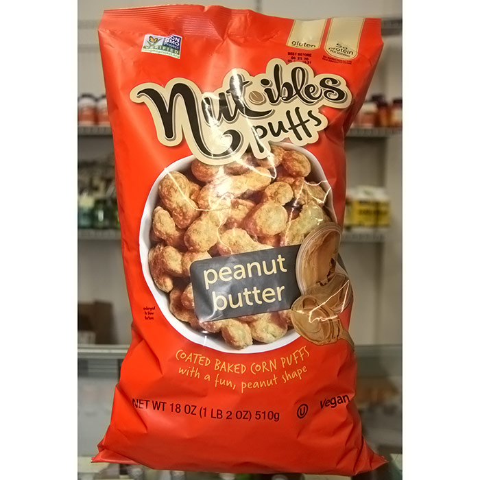 Nutibles Puffs, Corn Puffs with Peanut Butter, 18 oz (510 g), Snak King