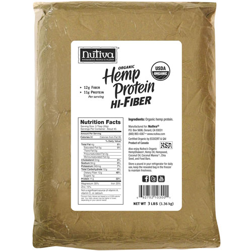 Nutiva Organic Hemp Protein Hi Fiber Powder, Bulk, 3 lb