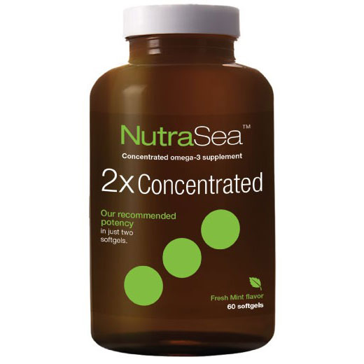 NutraSea Omega-3, 2X Concentrated Fish Oil Fresh Mint Flavor, 60 Softgels, Ascenta