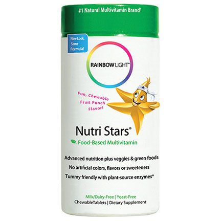 NutriStars, Childrens Food Based Multi-Vitamin, Fruit Punch, 120 Chewable Tablets, Rainbow Light