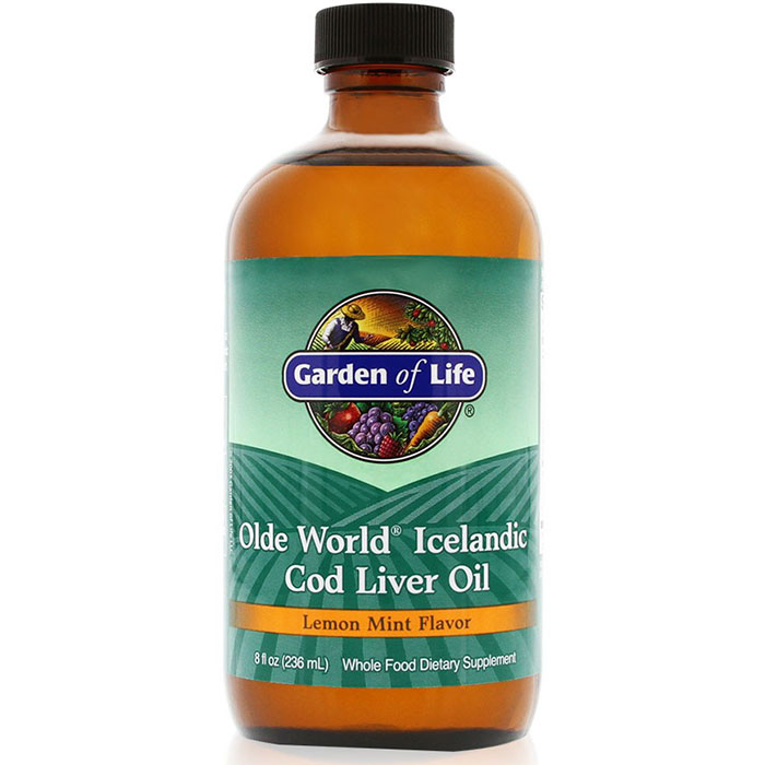 Olde World Icelandic Cod Liver Oil Liquid, Lemon Mint Flavor, 8 oz, Garden of Life