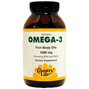 Omega 3 Fish Body Oils 1000 mg 200 Softgel, Country Life